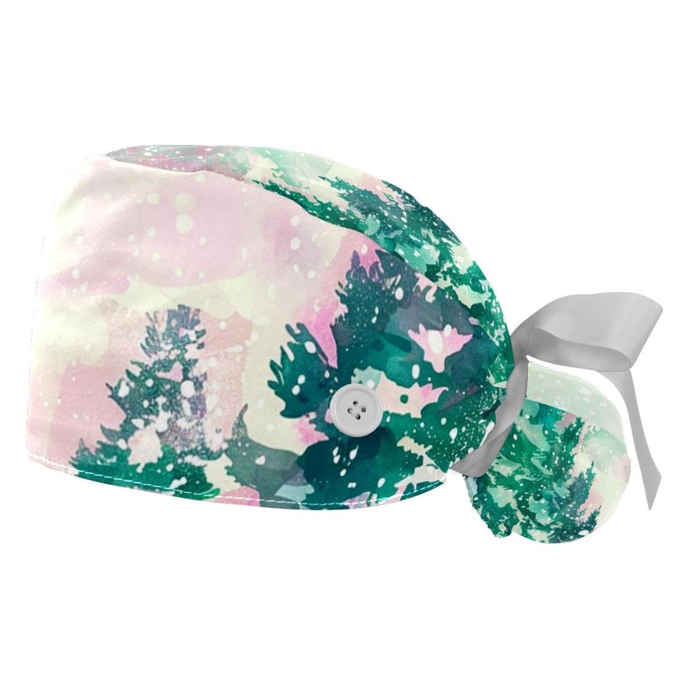 2-Pc,Gourd-Shaped Working Cap,Fisherman Hat with Buttons and Cotton Sweatband,Forest Green Snowflake Winter
