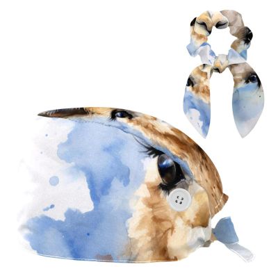 Scrub Hat,Working Head Cover with Buttons and Cotton Sweatband,Funny Animal Art Painting Llama
