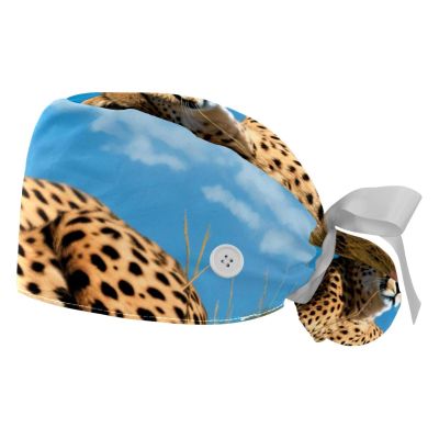 2-Pc,Gourd-Shaped Working Cap,Fisherman Hat with Buttons and Cotton Sweatband,Animal Leopard Traditional