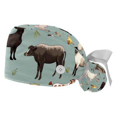 2-Pc,Gourd-Shaped Working Cap,Fisherman Hat with Buttons and Cotton Sweatband,Cow Sheep Pig Rooster