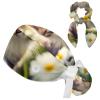 Nurse Scrub Caps,Scrub Hats with Buttons and Cotton Sweatband,Daisy and Flower Cat view 1
