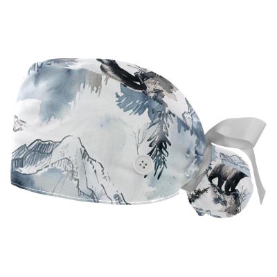 2-Pc,Gourd-Shaped Working Cap,Fisherman Hat with Buttons and Cotton Sweatband,Deer Bear Wolf Eagle