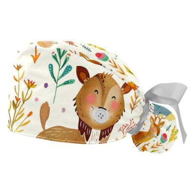 2-Pc,Gourd-Shaped Working Cap,Fisherman Hat with Buttons and Cotton Sweatband,Forest Wildlife Indian Animals