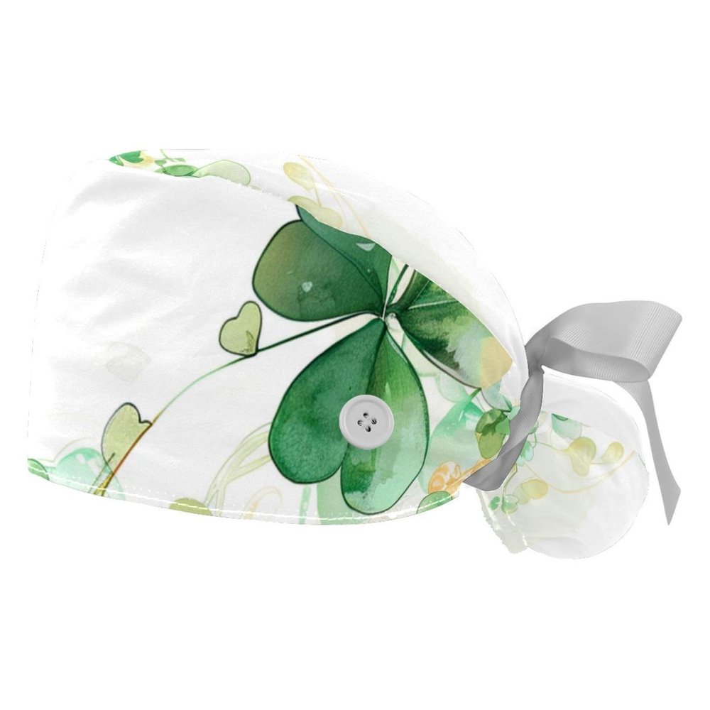2-Pc,Gourd-Shaped Working Cap,Fisherman Hat with Buttons and Cotton Sweatband,Butterfly Green Leaf Clover