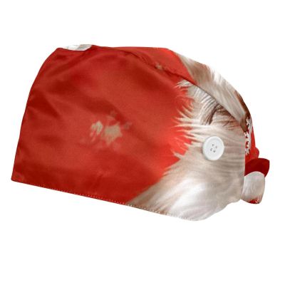 2-Pc,Bouffant Nurse Hats,Scrub Cap Adjustable Scrub Hats with Sweatband,Christmas Shihtzu Dog