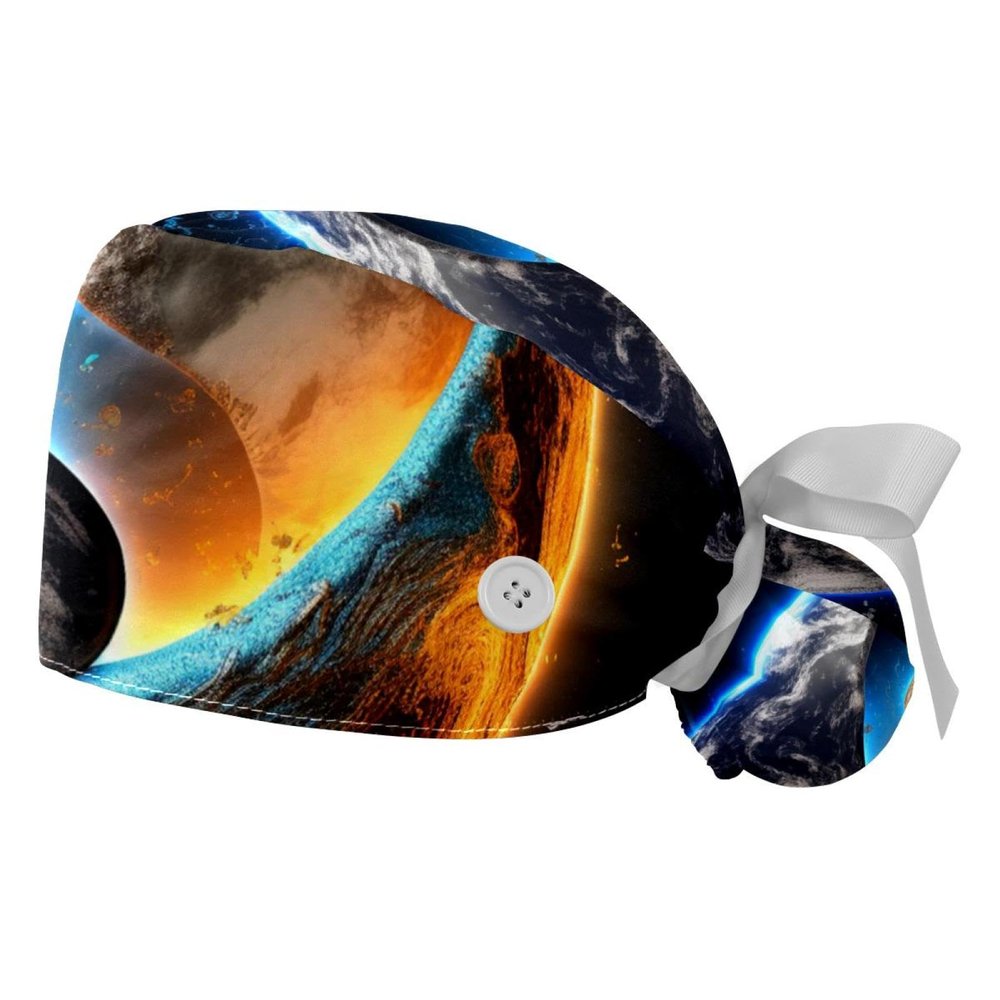 2-Pc,Gourd-Shaped Working Cap,Fisherman Hat with Buttons and Cotton Sweatband,3D Yin Yang Gossip Moon Earth