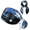 Nurse Scrub Caps,Scrub Hats with Buttons and Cotton Sweatband,City River Landscape Night view 1