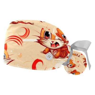 2-Pc,Gourd-Shaped Working Cap,Fisherman Hat with Buttons and Cotton Sweatband,Floral Happy Tiger