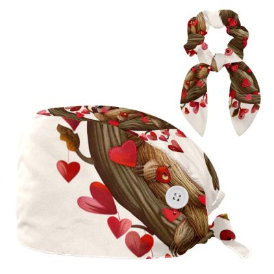 Scrub Hat,Working Head Cover with Buttons and Cotton Sweatband,Welcome Animal Love and Tree