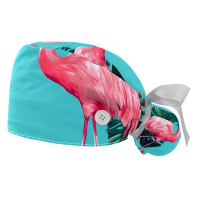2-Pc,Gourd-Shaped Working Cap,Fisherman Hat with Buttons and Cotton Sweatband,Flamingo Leaves Tropical Hawaiian Style