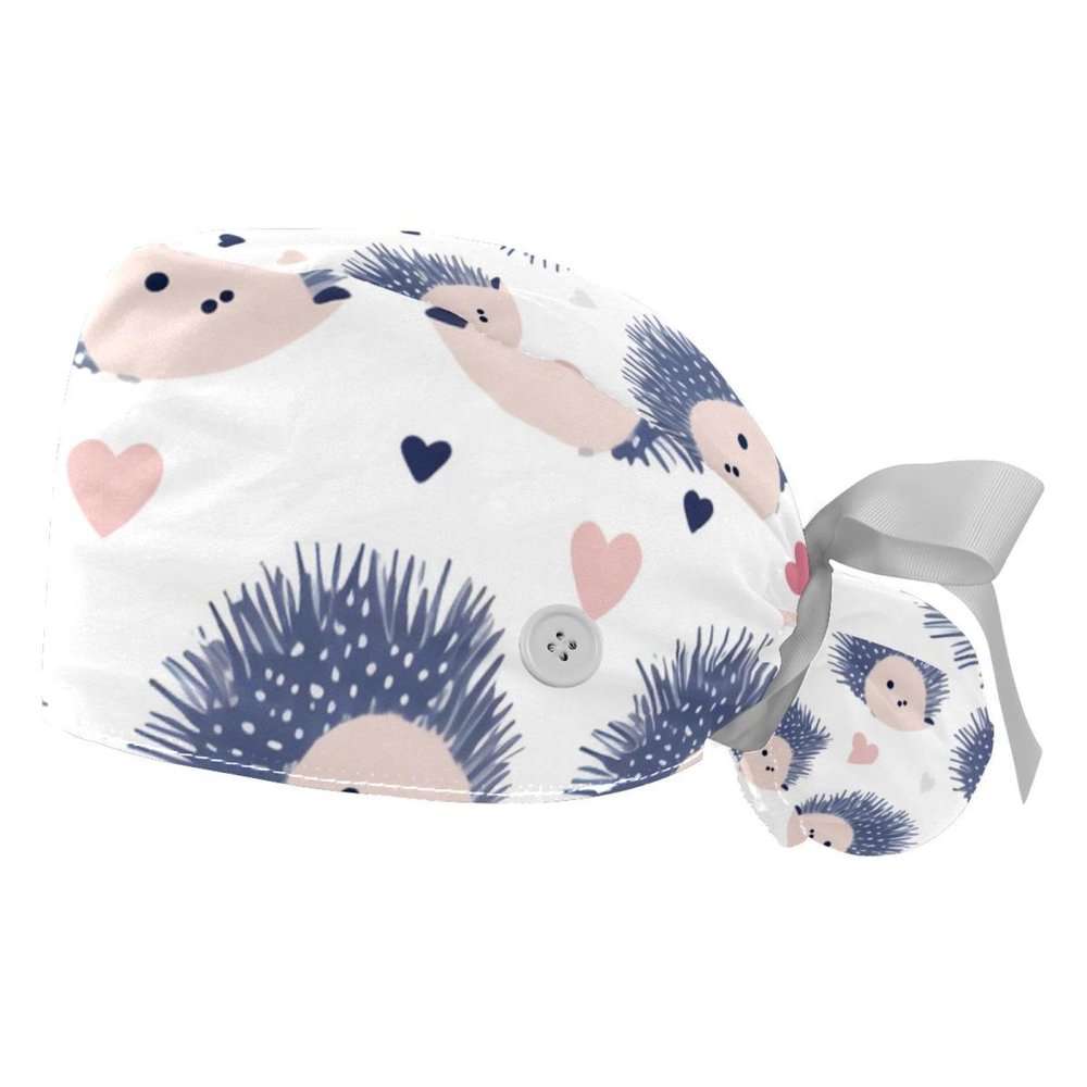 2-Pc,Gourd-Shaped Working Cap,Fisherman Hat with Buttons and Cotton Sweatband,Animal Heart White Polka Dot