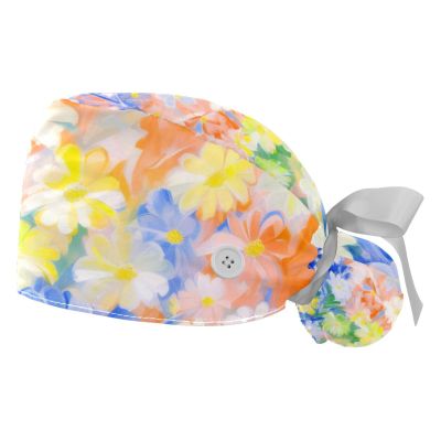 2-Pc,Gourd-Shaped Working Cap,Fisherman Hat with Buttons and Cotton Sweatband,Abstract Rinabow Color Flowers Daisy