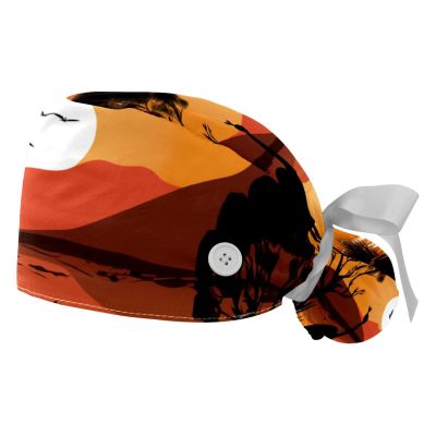 2-Pc,Gourd-Shaped Working Cap,Fisherman Hat with Buttons and Cotton Sweatband,Australia Sunset Kangaroo Ostrich