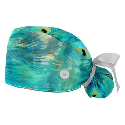 YTYVAGT 2-Pc,Gourd-Shaped Working Cap,Fisherman Hat with Buttons and Cotton Sweatband,Abstract Blue Peacock