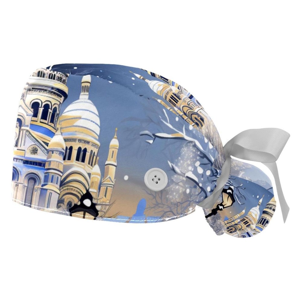 2-Pc,Gourd-Shaped Working Cap,Fisherman Hat with Buttons and Cotton Sweatband,Architecture City Winter Paris