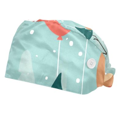 2-Pc,Bouffant Nurse Hats,Scrub Cap Adjustable Scrub Hats with Sweatband,Cartoon Bear Winter Balloon