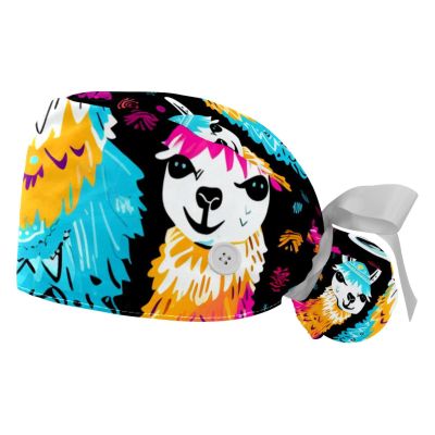 2-Pc,Gourd-Shaped Working Cap,Fisherman Hat with Buttons and Cotton Sweatband,Animal Alpaca Llama Print