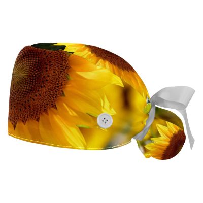 2-Pc,Gourd-Shaped Working Cap,Fisherman Hat with Buttons and Cotton Sweatband,Floral Field Sunflower