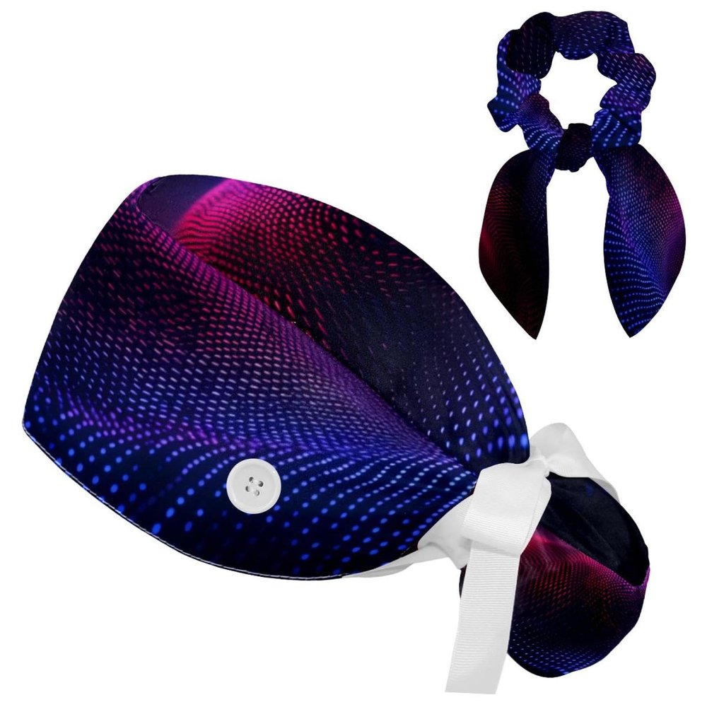 Nurse Scrub Caps,Scrub Hats with Buttons and Cotton Sweatband,Abstract Purple Wave Art Pattern
