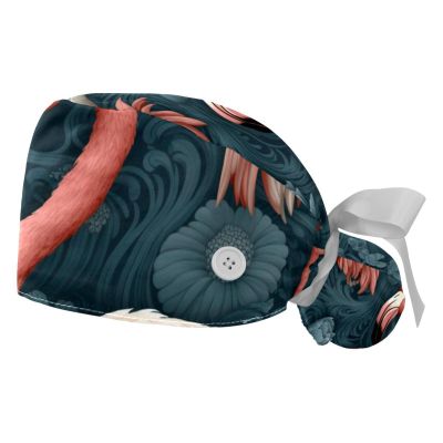 2-Pc,Gourd-Shaped Working Cap,Fisherman Hat with Buttons and Cotton Sweatband,Flamingo and Tropical Plants