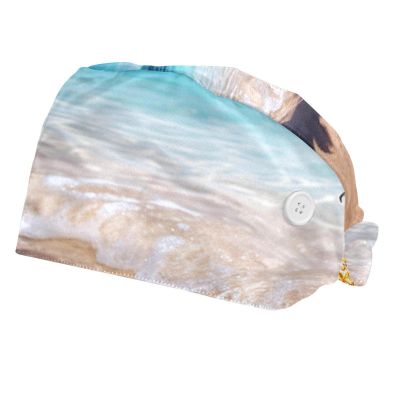 2-Pc,Bouffant Nurse Hats,Scrub Cap Adjustable Scrub Hats with Sweatband,Sea Beach Pineapple