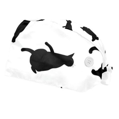 2-Pc,Bouffant Nurse Hats,Scrub Cap Adjustable Scrub Hats with Sweatband,Cute Cat Animal Silhouette