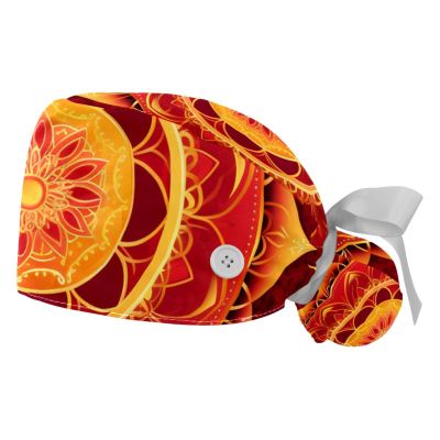 2-Pc,Gourd-Shaped Working Cap,Fisherman Hat with Buttons and Cotton Sweatband,Vintage Flower Ethnic Mandala