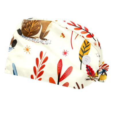 2-Pc,Bouffant Nurse Hats,Scrub Cap Adjustable Scrub Hats with Sweatband,Ethnic Indian Cartoon Animals