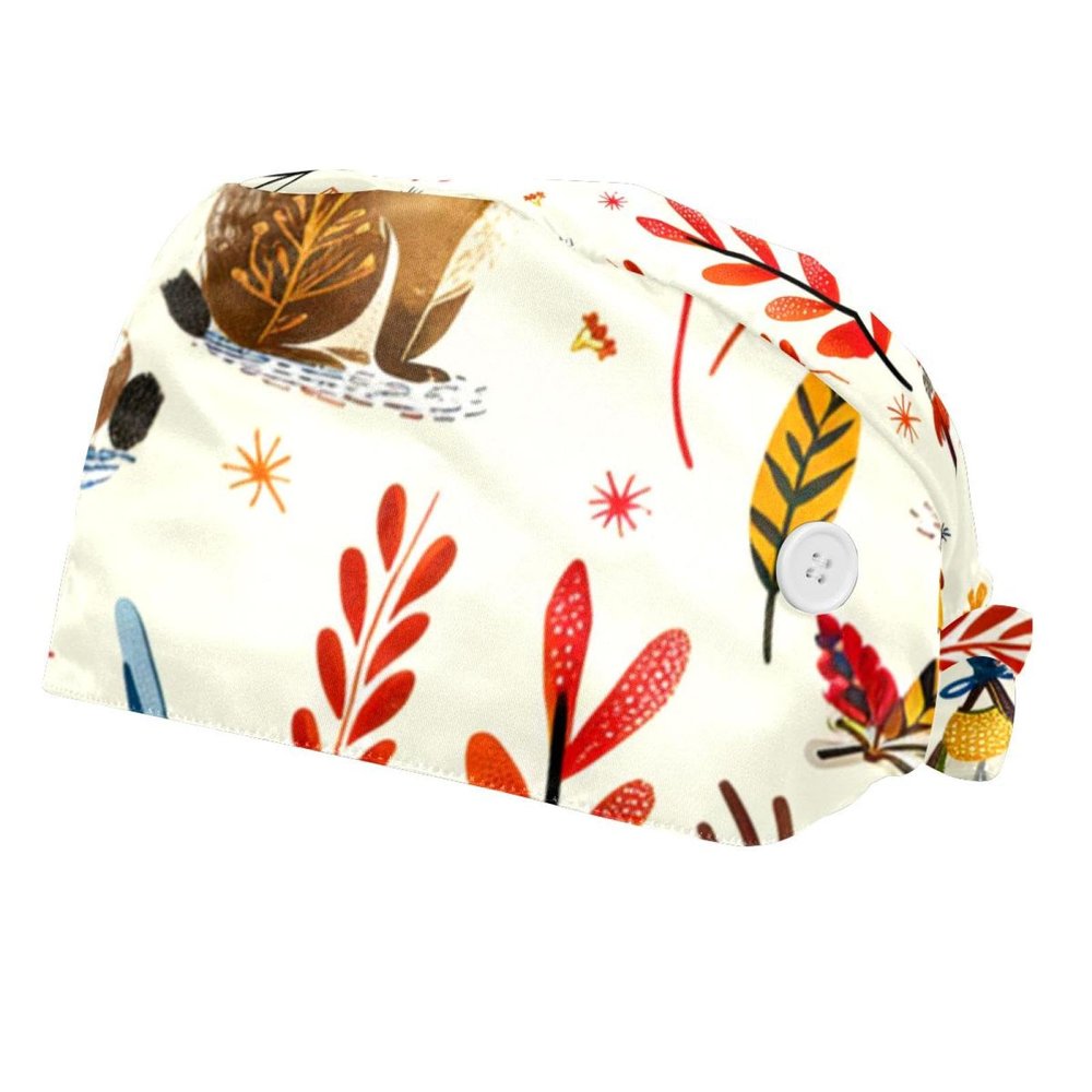 2-Pc,Bouffant Nurse Hats,Scrub Cap Adjustable Scrub Hats with Sweatband,Ethnic Indian Cartoon Animals