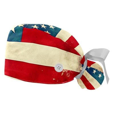 2-Pc,Gourd-Shaped Working Cap,Fisherman Hat with Buttons and Cotton Sweatband,American Flag Vintage Stripes