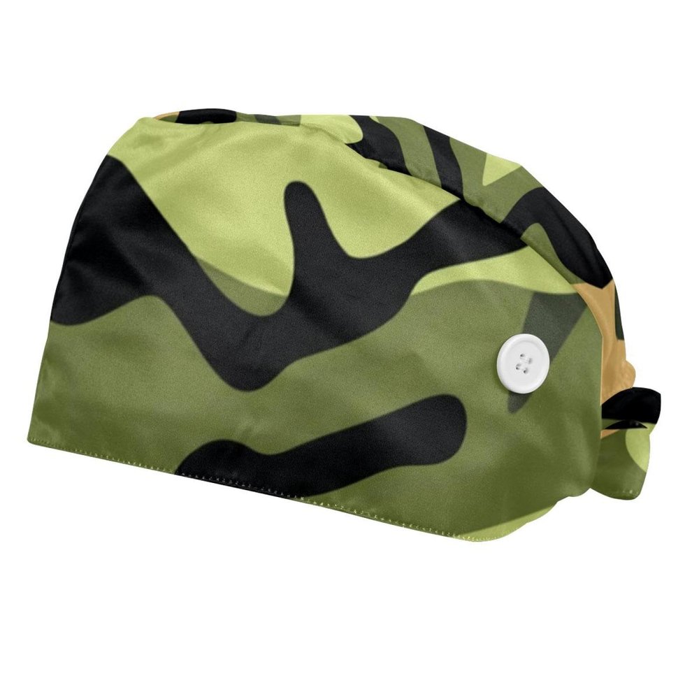 2-Pc,Bouffant Nurse Hats,Scrub Cap Adjustable Scrub Hats with Sweatband,Camouflage Classic Traditional