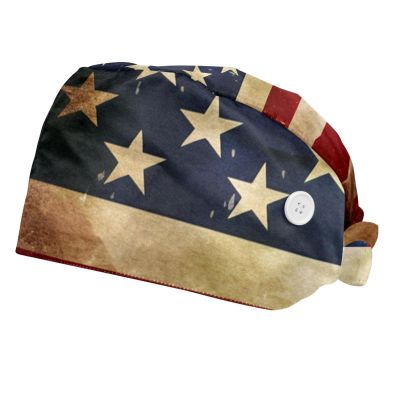2-Pc,Bouffant Nurse Hats,Scrub Cap Adjustable Scrub Hats with Sweatband,4th of July Independence Day
