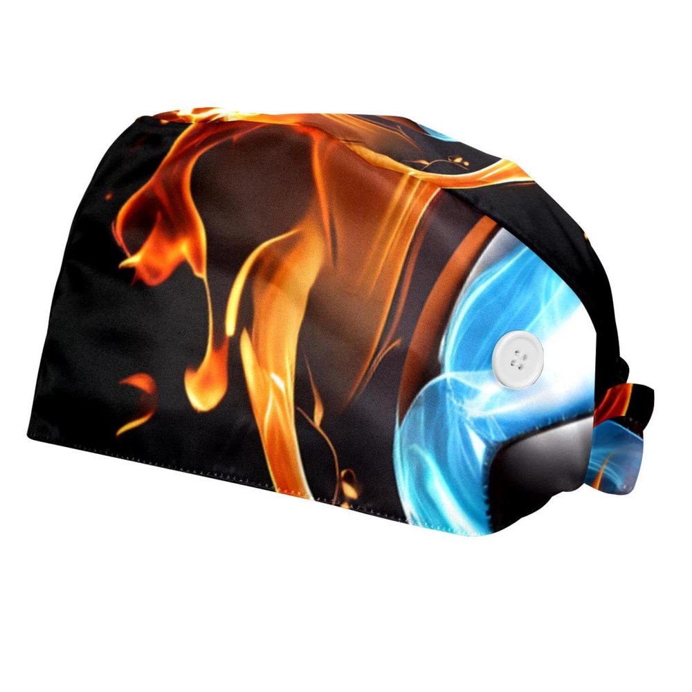 2-Pc,Bouffant Nurse Hats,Scrub Cap Adjustable Scrub Hats with Sweatband,Flaming Football