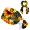 Nurse Scrub Caps,Scrub Hats with Buttons and Cotton Sweatband,Vintage Leaves Sunflower view 1