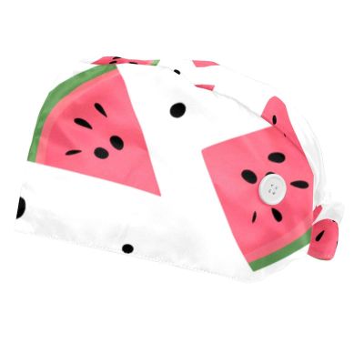 2-Pc,Bouffant Nurse Hats,Scrub Cap Adjustable Scrub Hats with Sweatband,White Background Pink Watermelon