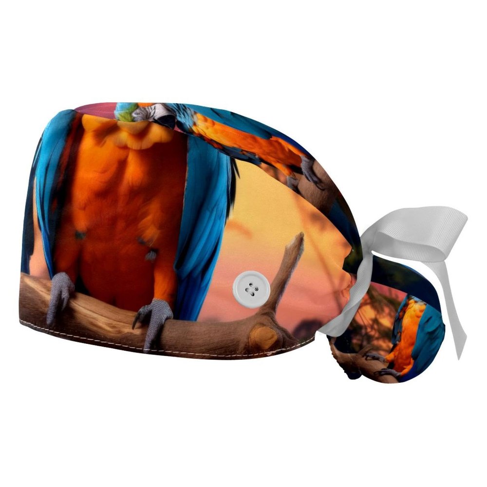 2-Pc,Gourd-Shaped Working Cap,Fisherman Hat with Buttons and Cotton Sweatband,African Grassland Sunset Parrot