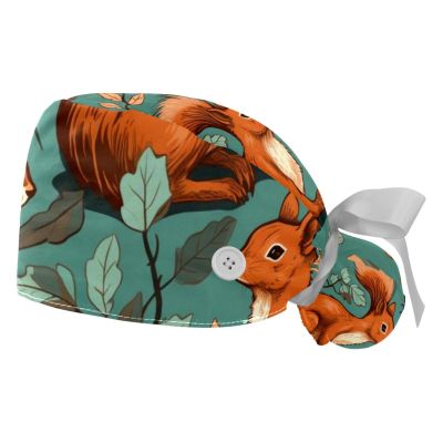 2-Pc,Gourd-Shaped Working Cap,Fisherman Hat with Buttons and Cotton Sweatband,Animal Plant Leaf Illustration