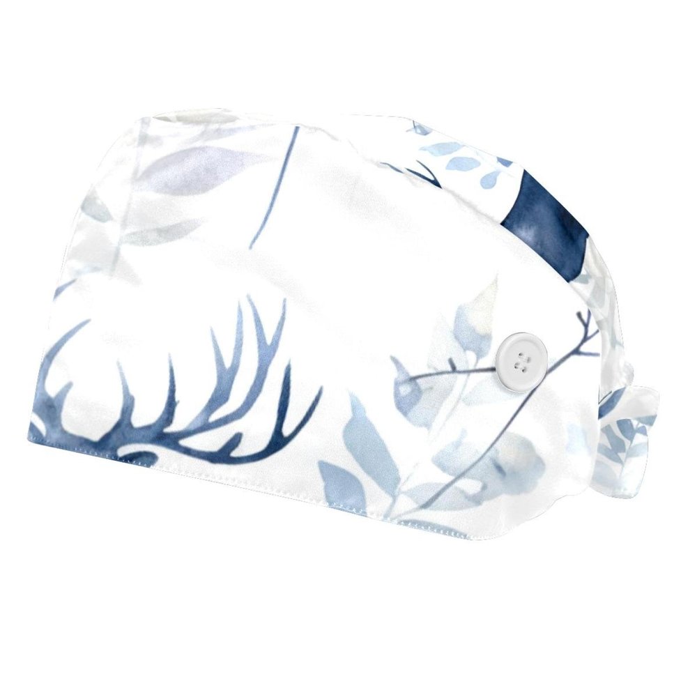 2-Pc,Bouffant Nurse Hats,Scrub Cap Adjustable Scrub Hats with Sweatband,Deer and Leaves Eagle