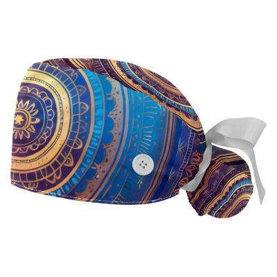 2-Pc,Gourd-Shaped Working Cap,Fisherman Hat with Buttons and Cotton Sweatband,Retro Abstract Art Pattern