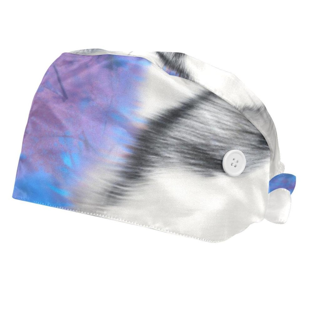 2-Pc,Bouffant Nurse Hats,Scrub Cap Adjustable Scrub Hats with Sweatband,Dog Animal Wolf