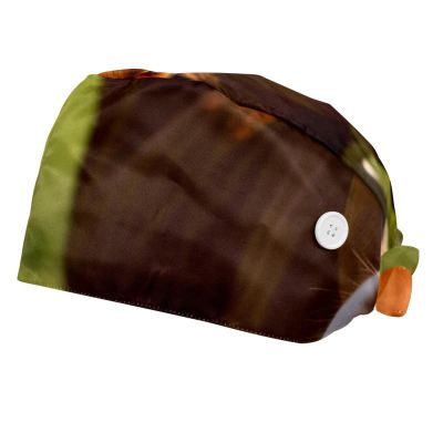 2-Pc,Bouffant Nurse Hats,Scrub Cap Adjustable Scrub Hats with Sweatband,Farm Brown Cow