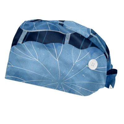 2-Pc,Bouffant Nurse Hats,Scrub Cap Adjustable Scrub Hats with Sweatband,Cat and Leaves