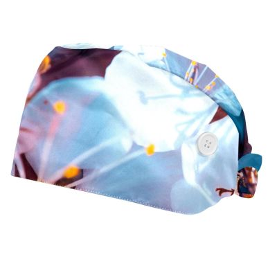 2-Pc,Bouffant Nurse Hats,Scrub Cap Adjustable Scrub Hats with Sweatband,Bee Flower