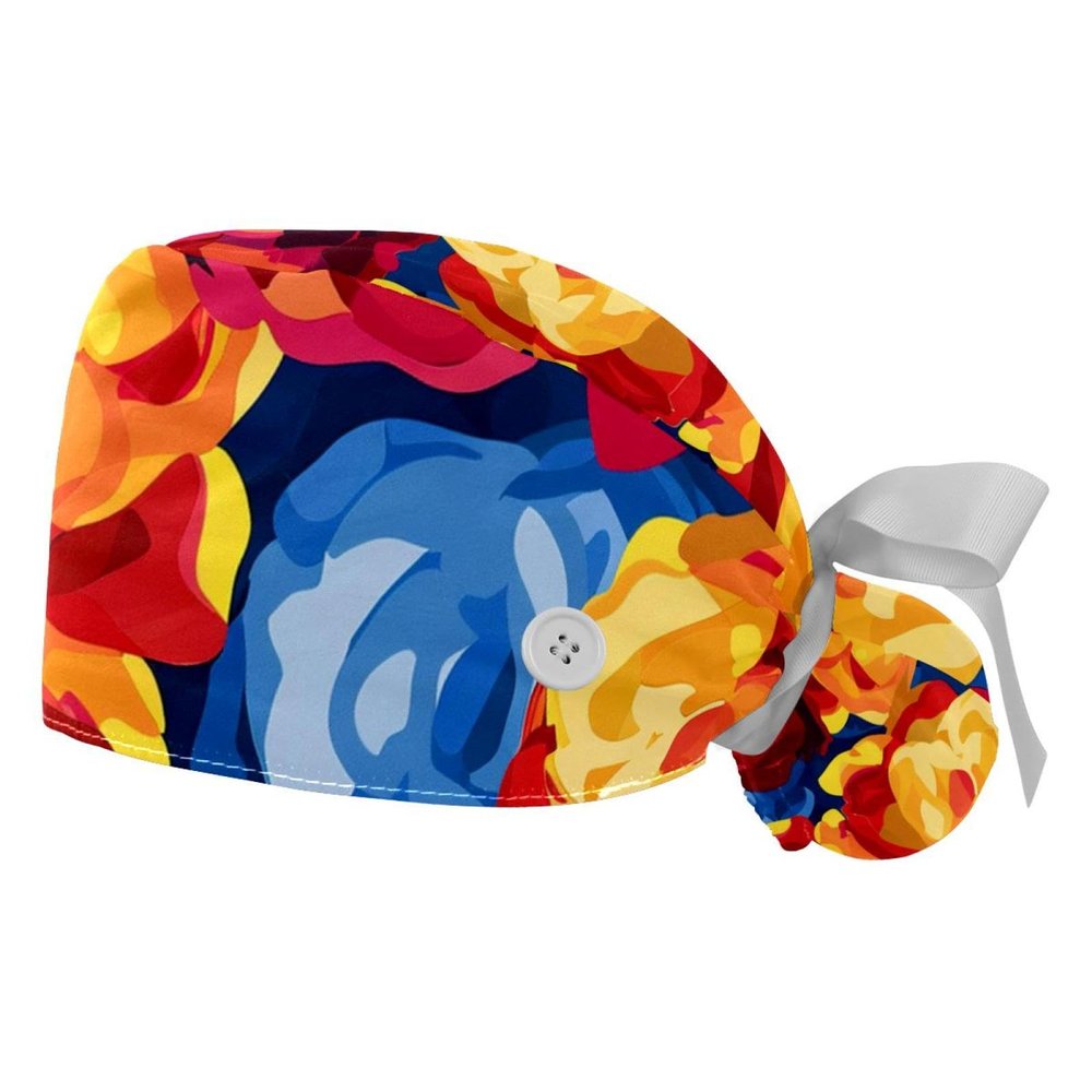 2-Pc,Gourd-Shaped Working Cap,Fisherman Hat with Buttons and Cotton Sweatband,Flowers Colorful Floral