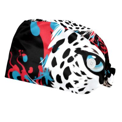 2-Pc,Bouffant Nurse Hats,Scrub Cap Adjustable Scrub Hats with Sweatband,Colorful Animal Leopard Pattern