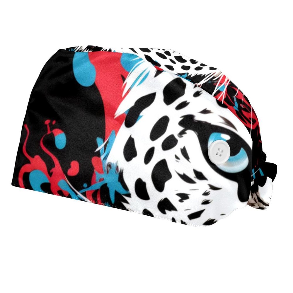 2-Pc,Bouffant Nurse Hats,Scrub Cap Adjustable Scrub Hats with Sweatband,Colorful Animal Leopard Pattern