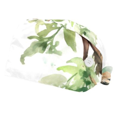 2-Pc,Bouffant Nurse Hats,Scrub Cap Adjustable Scrub Hats with Sweatband,Animal Sloth Palm Tree