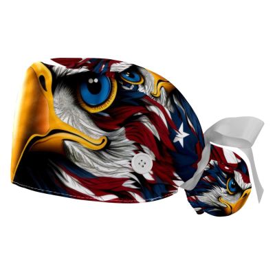 2-Pc,Bouffant Turban Hats,Tie Back Hat with Buttons,Fishing Hat,4Th of July Independence Day Eagle
