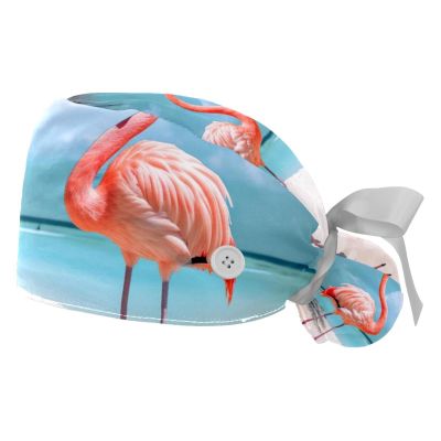 2-Pc,Gourd-Shaped Working Cap,Fisherman Hat with Buttons and Cotton Sweatband,Flamingos Sand Beach Summer