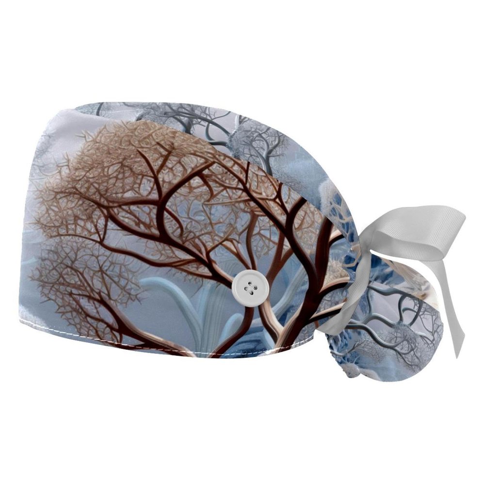 2-Pc,Gourd-Shaped Working Cap,Fisherman Hat with Buttons and Cotton Sweatband,Winter Forest Tree Elk